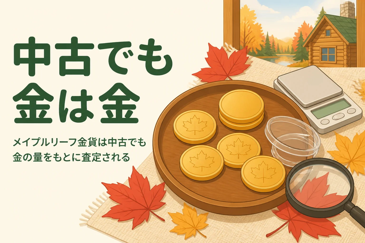 中古のメイプルリーフ金貨の買取を表したアイキャッチ