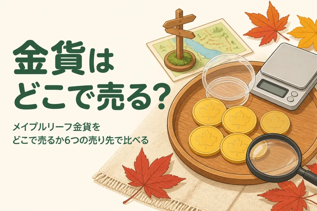 メイプルリーフ金貨をどこで売るかを表したアイキャッチ