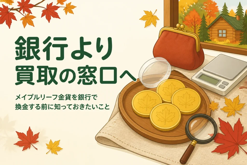 メイプルリーフ金貨を銀行で換金する前に知っておきたいことを表すアイキャッチ