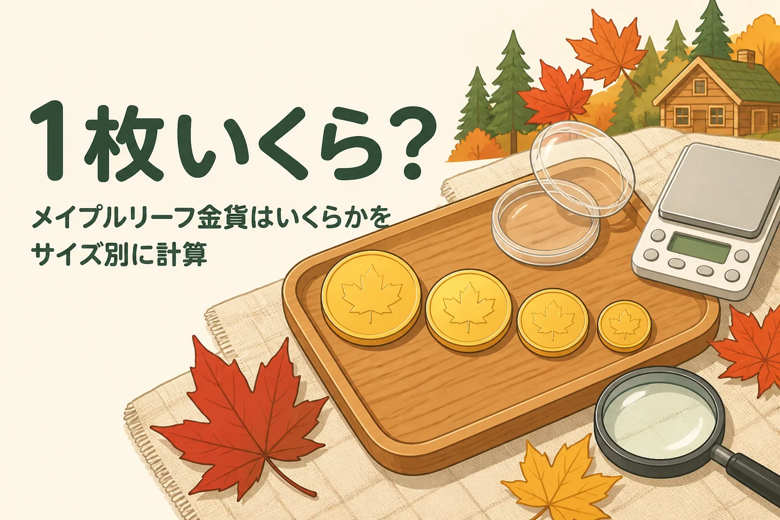 メイプルリーフ金貨はいくらかをサイズ別に計算する記事のアイキャッチ