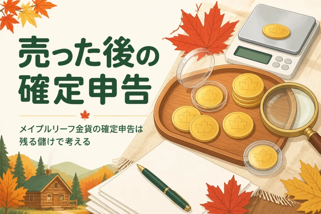 メイプルリーフ金貨を売った後の確定申告を表したアイキャッチ
