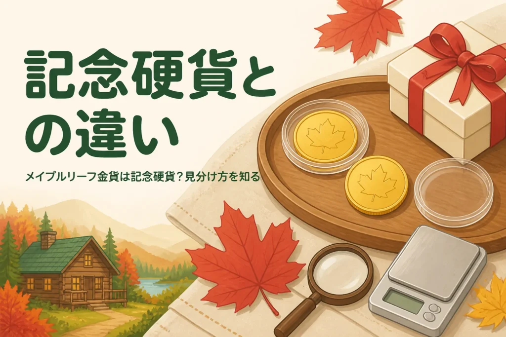 メイプルリーフ金貨と記念硬貨の違いを表したアイキャッチ