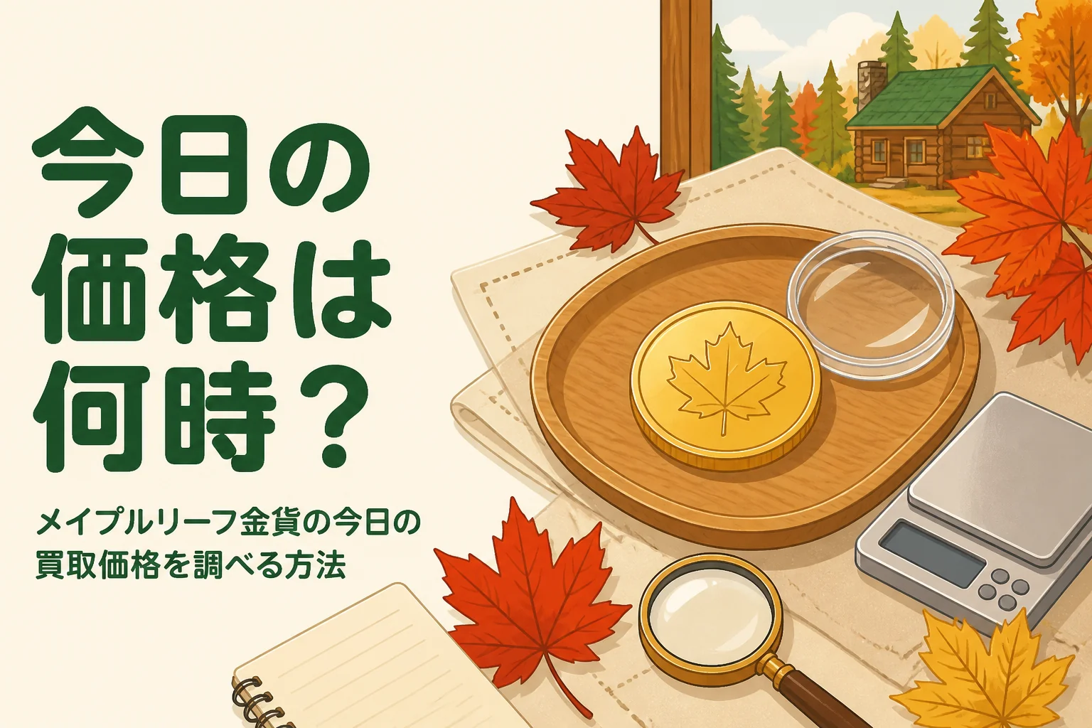 今日のメイプルリーフ金貨の買取価格の調べ方を解説する記事のアイキャッチ