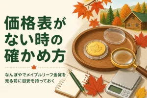 なんぼやでメイプルリーフ金貨を売る前の目安の確かめ方を表すアイキャッチ
