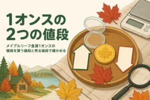 メイプルリーフ金貨1オンスの販売価格と買取価格を表すアイキャッチ