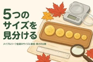 メイプルリーフ金貨のサイズの違いを表すアイキャッチ