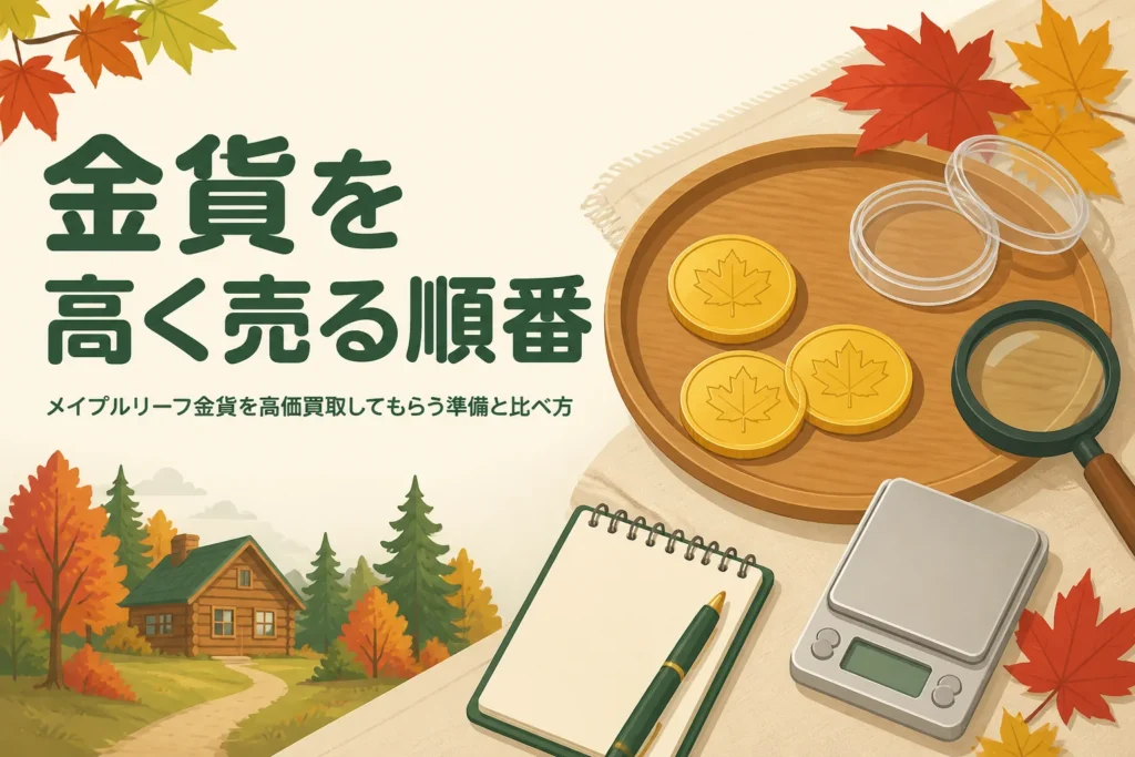 メイプルリーフ金貨を高価買取してもらう準備を表したアイキャッチ