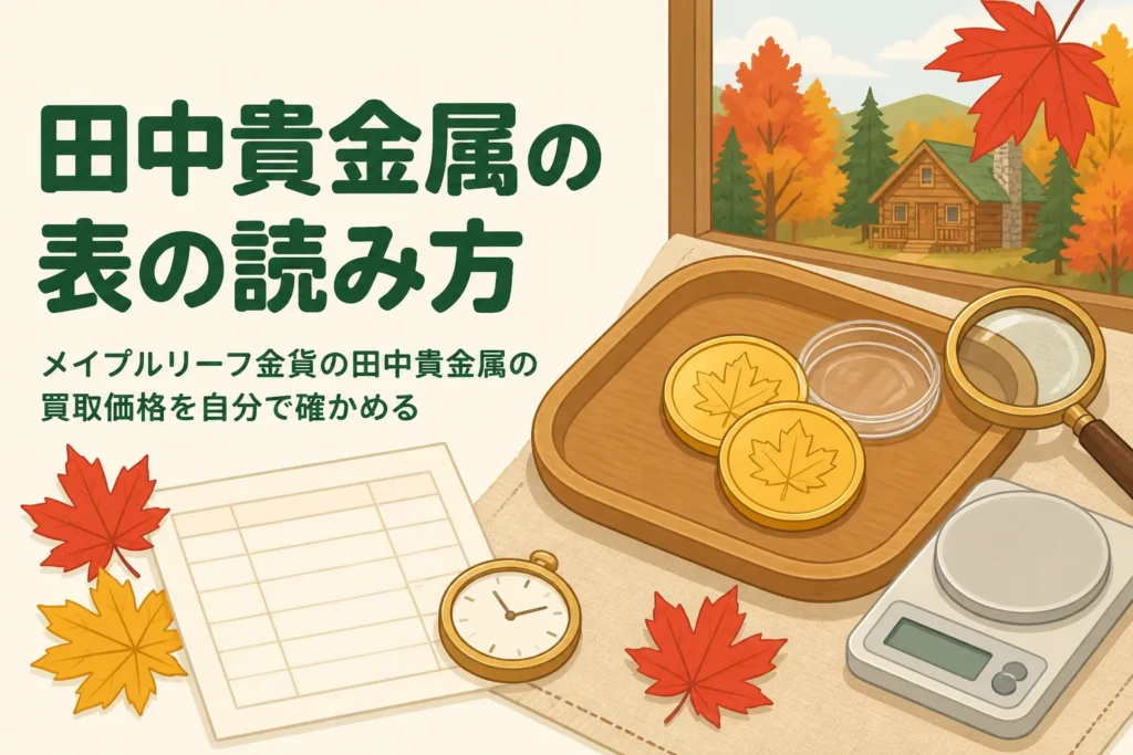 メイプルリーフ金貨の田中貴金属の買取価格の読み方を表すアイキャッチ