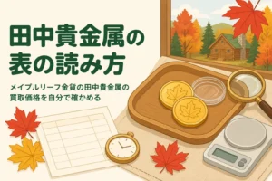 メイプルリーフ金貨の田中貴金属の買取価格の読み方を表すアイキャッチ