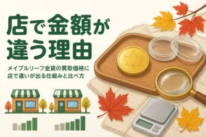 メイプルリーフ金貨の買取価格が店で違う理由を表すアイキャッチ