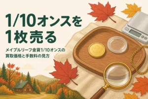 メイプルリーフ金貨1/10オンスの買取価格と手数料を表すアイキャッチ