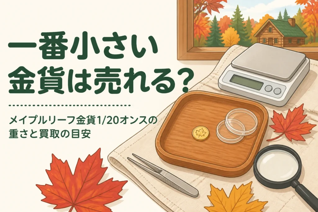メイプルリーフ金貨1/20オンスの買取の目安を表すアイキャッチ
