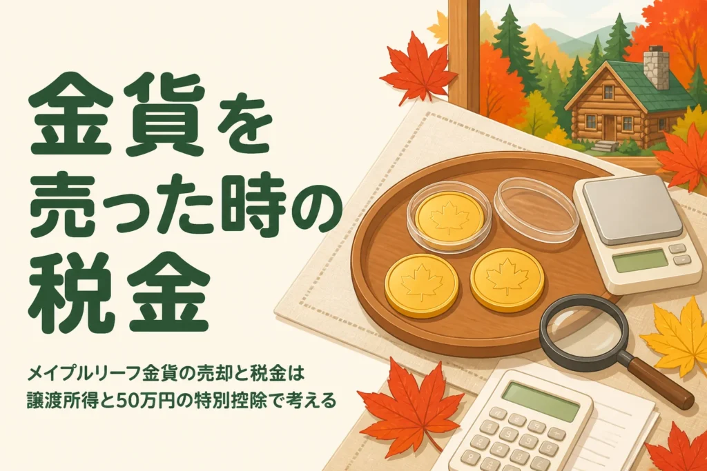 メイプルリーフ金貨の売却と税金を表したアイキャッチ
